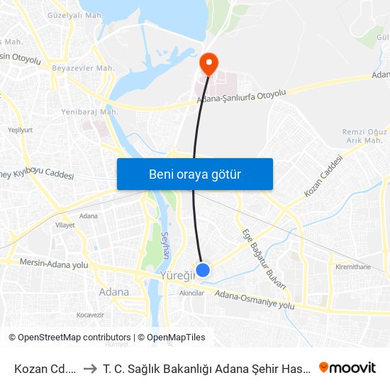 Kozan Cd. 1b to T. C. Sağlık Bakanlığı Adana Şehir Hastanesi map