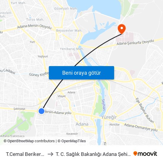 T.Cemal Beriker Blv. 9a to T. C. Sağlık Bakanlığı Adana Şehir Hastanesi map