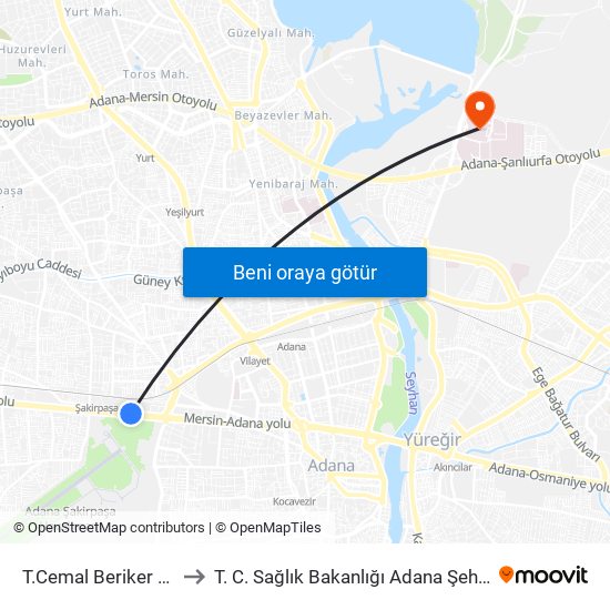 T.Cemal Beriker Blv. 10a to T. C. Sağlık Bakanlığı Adana Şehir Hastanesi map