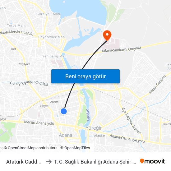 Atatürk Caddesi 3a to T. C. Sağlık Bakanlığı Adana Şehir Hastanesi map