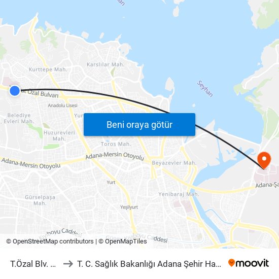 T.Özal Blv. 18b to T. C. Sağlık Bakanlığı Adana Şehir Hastanesi map