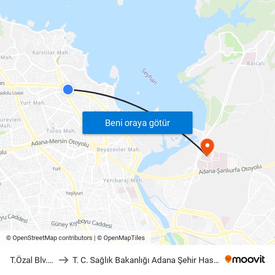 T.Özal Blv. 9b to T. C. Sağlık Bakanlığı Adana Şehir Hastanesi map