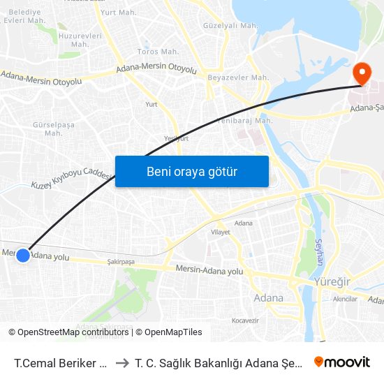 T.Cemal Beriker Blv. 16b to T. C. Sağlık Bakanlığı Adana Şehir Hastanesi map