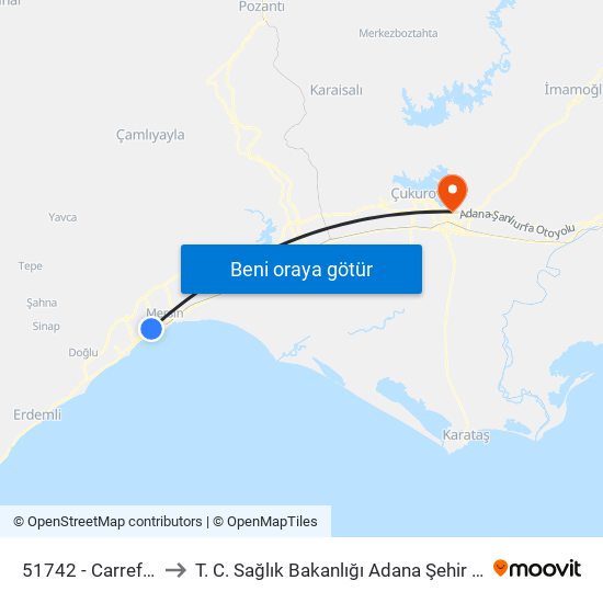 51742 - Carrefoursa to T. C. Sağlık Bakanlığı Adana Şehir Hastanesi map