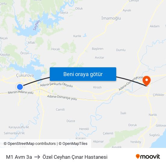 M1 Avm 3a to Özel Ceyhan Çınar Hastanesi map