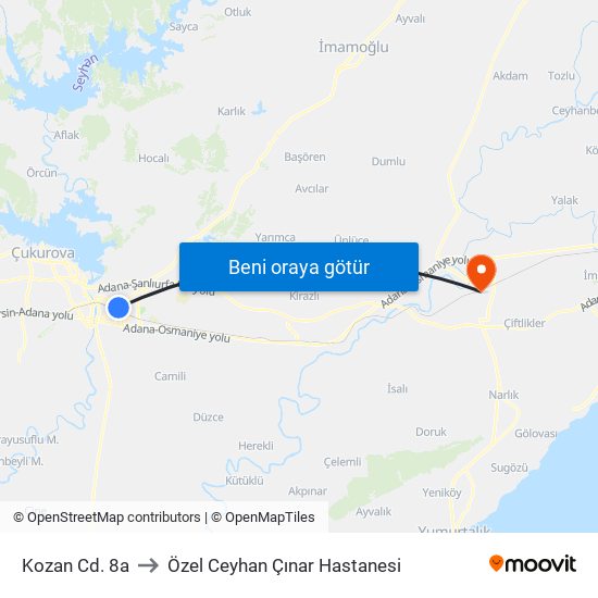 Kozan Cd. 8a to Özel Ceyhan Çınar Hastanesi map