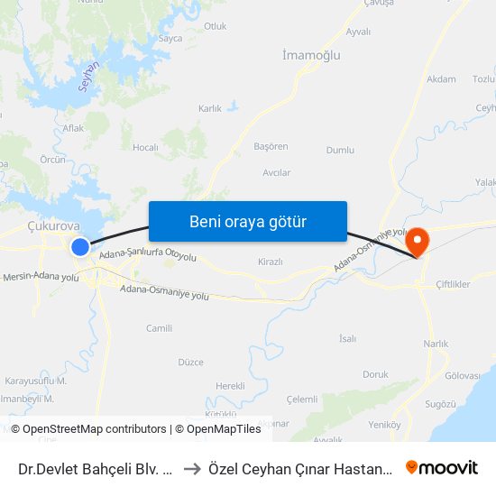 Dr.Devlet Bahçeli Blv. 1b to Özel Ceyhan Çınar Hastanesi map