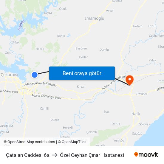 Çatalan Caddesi 6a to Özel Ceyhan Çınar Hastanesi map
