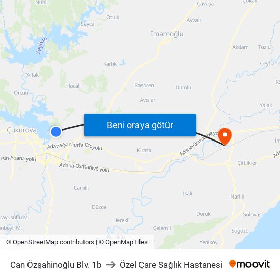 Can Özşahinoğlu Blv. 1b to Özel Çare Sağlık Hastanesi map