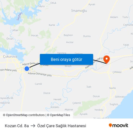 Kozan Cd. 8a to Özel Çare Sağlık Hastanesi map