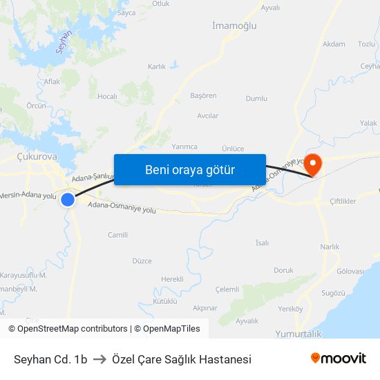 Seyhan Cd. 1b to Özel Çare Sağlık Hastanesi map