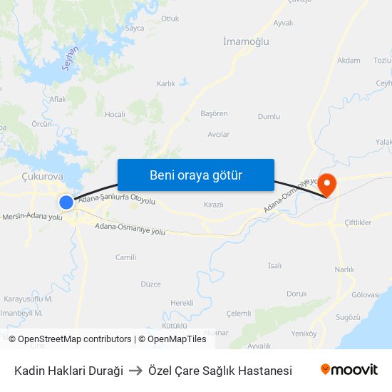 Kadin Haklari Duraği to Özel Çare Sağlık Hastanesi map