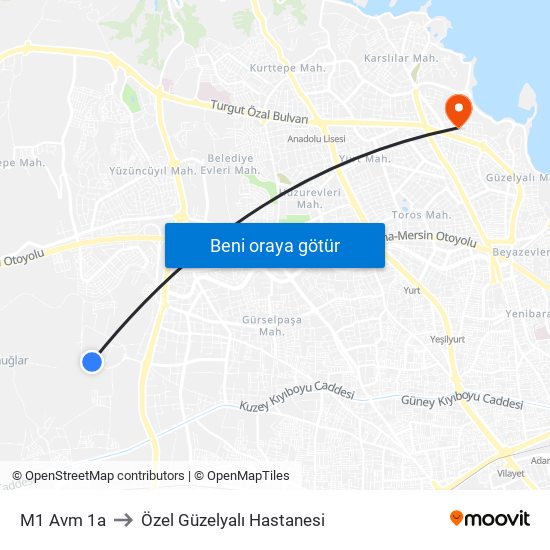 M1 Avm 1a to Özel Güzelyalı Hastanesi map