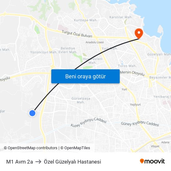 M1 Avm 2a to Özel Güzelyalı Hastanesi map