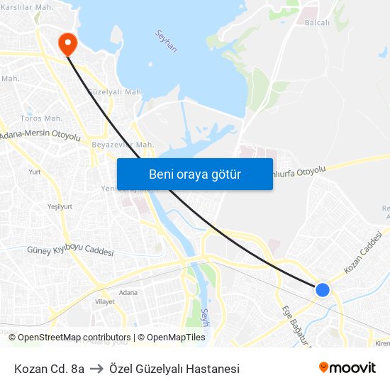 Kozan Cd. 8a to Özel Güzelyalı Hastanesi map