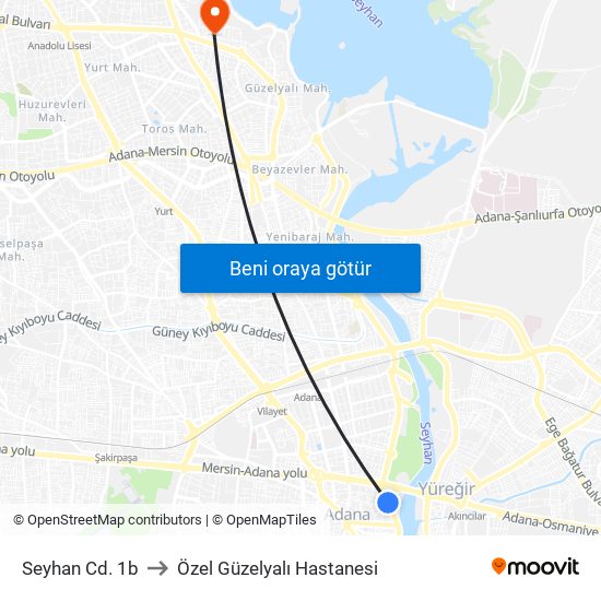 Seyhan Cd. 1b to Özel Güzelyalı Hastanesi map