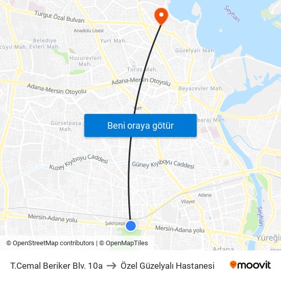 T.Cemal Beriker Blv. 10a to Özel Güzelyalı Hastanesi map