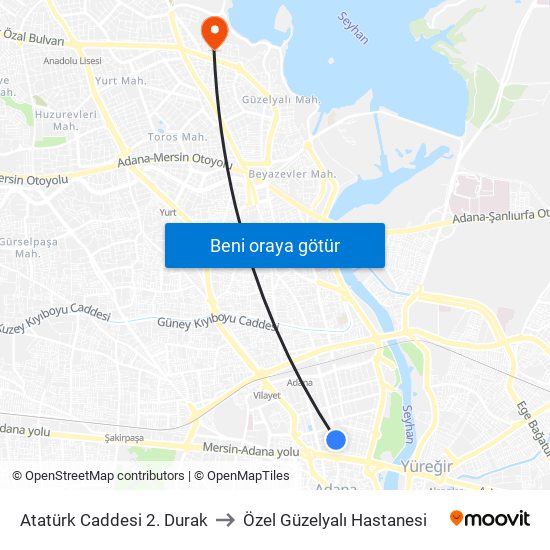 Atatürk Caddesi 2. Durak to Özel Güzelyalı Hastanesi map