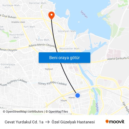 Cevat Yurdakul Cd. 1a to Özel Güzelyalı Hastanesi map