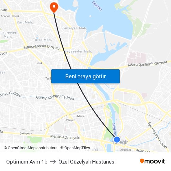 Optimum Avm 1b to Özel Güzelyalı Hastanesi map