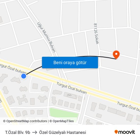 T.Özal Blv. 9b to Özel Güzelyalı Hastanesi map