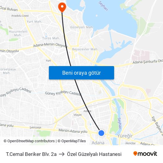 T.Cemal Beriker Blv. 2a to Özel Güzelyalı Hastanesi map