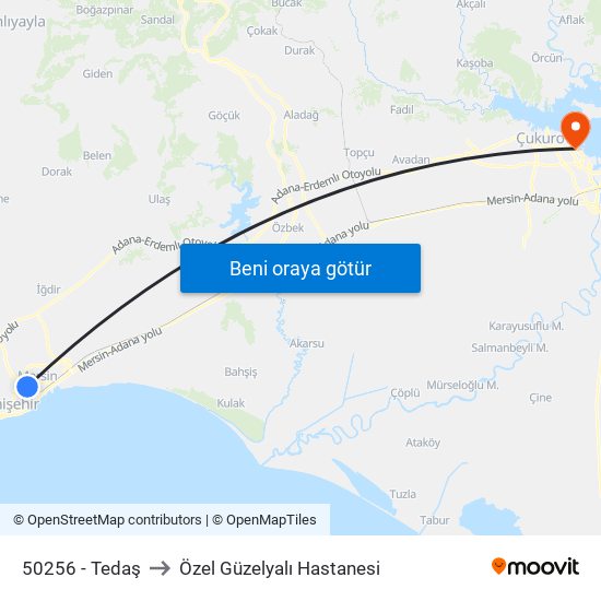 50256 - Tedaş to Özel Güzelyalı Hastanesi map