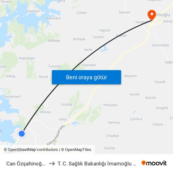 Can Özşahinoğlu Blv. 1b to T. C. Sağlık Bakanlığı İmamoğlu Devlet Hastanesi map