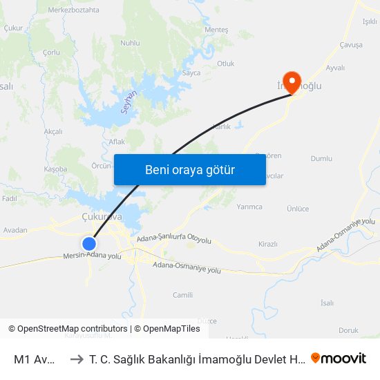 M1 Avm 2a to T. C. Sağlık Bakanlığı İmamoğlu Devlet Hastanesi map