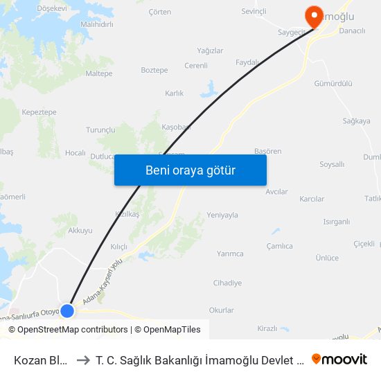 Kozan Blv. 2a to T. C. Sağlık Bakanlığı İmamoğlu Devlet Hastanesi map