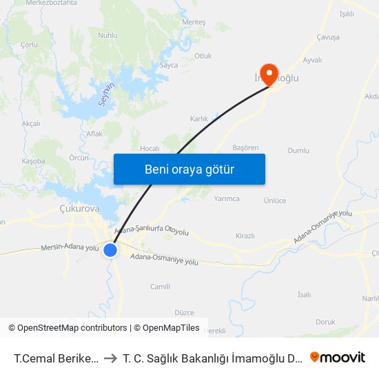 T.Cemal Beriker Blv. 1a to T. C. Sağlık Bakanlığı İmamoğlu Devlet Hastanesi map