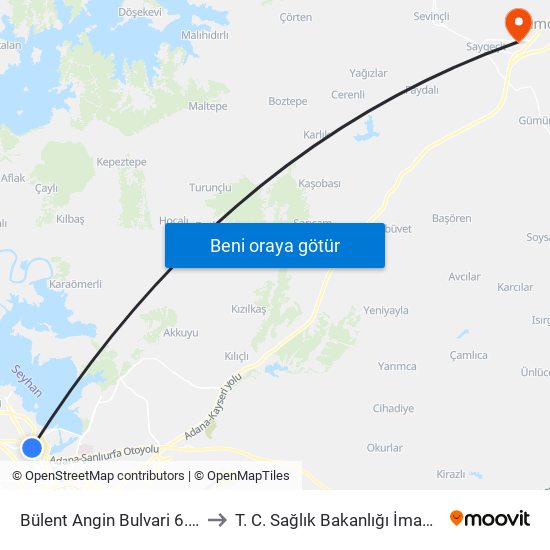 Bülent Angin Bulvari 6. Durak (Duygu Cafe) to T. C. Sağlık Bakanlığı İmamoğlu Devlet Hastanesi map