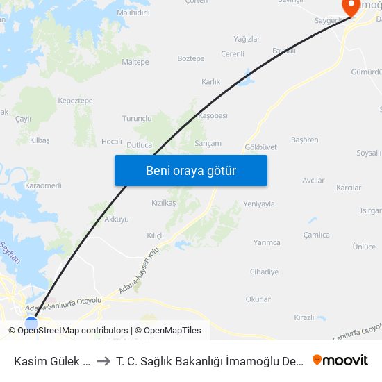 Kasim Gülek Blv. 1b to T. C. Sağlık Bakanlığı İmamoğlu Devlet Hastanesi map