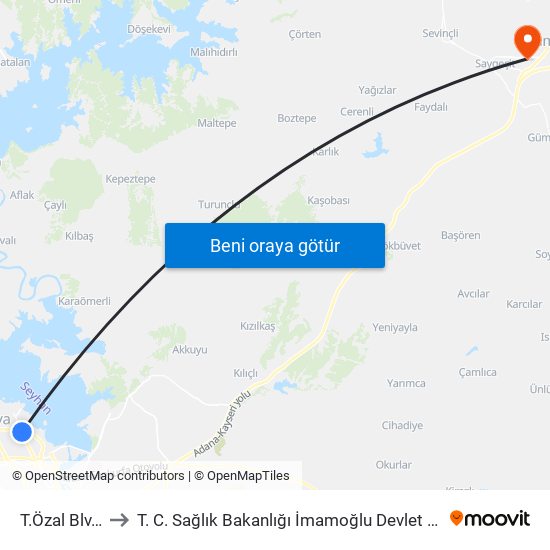 T.Özal Blv. 9b to T. C. Sağlık Bakanlığı İmamoğlu Devlet Hastanesi map