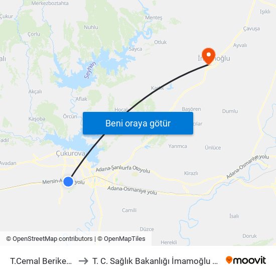 T.Cemal Beriker Blv. 16b to T. C. Sağlık Bakanlığı İmamoğlu Devlet Hastanesi map