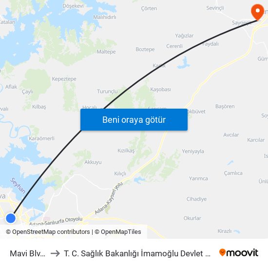 Mavi Blv. 4a to T. C. Sağlık Bakanlığı İmamoğlu Devlet Hastanesi map