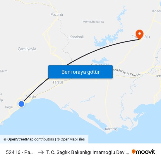 52416 - Pansiyon to T. C. Sağlık Bakanlığı İmamoğlu Devlet Hastanesi map