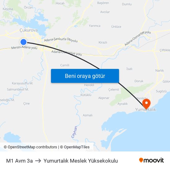 M1 Avm 3a to Yumurtalık Meslek Yüksekokulu map