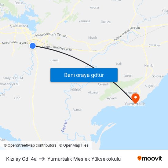 Kizilay Cd. 4a to Yumurtalık Meslek Yüksekokulu map