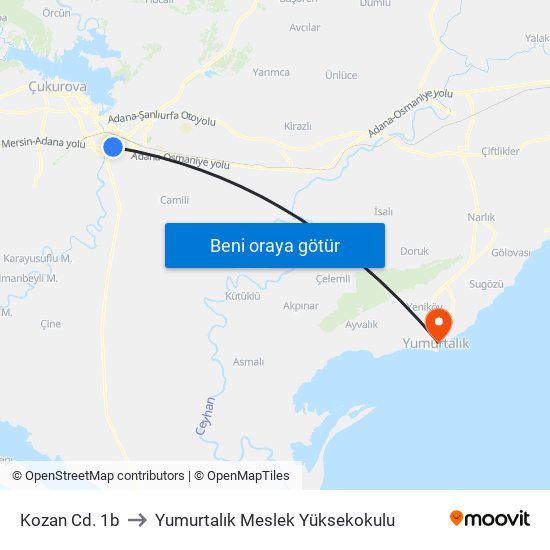 Kozan Cd. 1b to Yumurtalık Meslek Yüksekokulu map