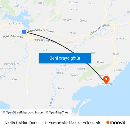 Kadin Haklari Duraği to Yumurtalık Meslek Yüksekokulu map