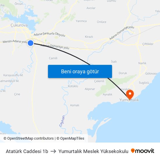 Atatürk Caddesi 1b to Yumurtalık Meslek Yüksekokulu map