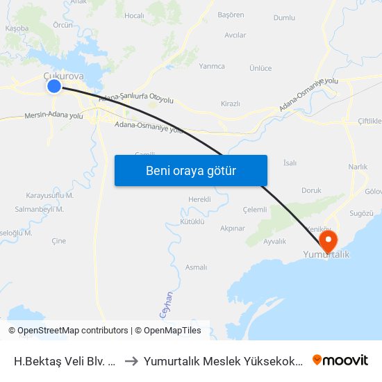 H.Bektaş Veli Blv. 1b to Yumurtalık Meslek Yüksekokulu map