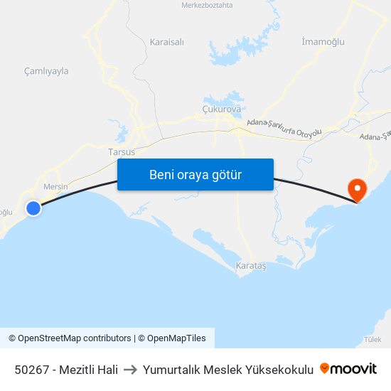 50267 - Mezitli Hali to Yumurtalık Meslek Yüksekokulu map