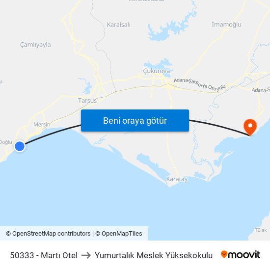 50333 - Martı Otel to Yumurtalık Meslek Yüksekokulu map