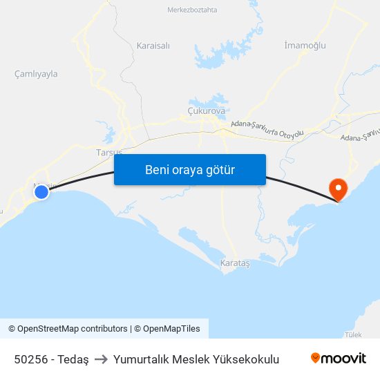 50256 - Tedaş to Yumurtalık Meslek Yüksekokulu map