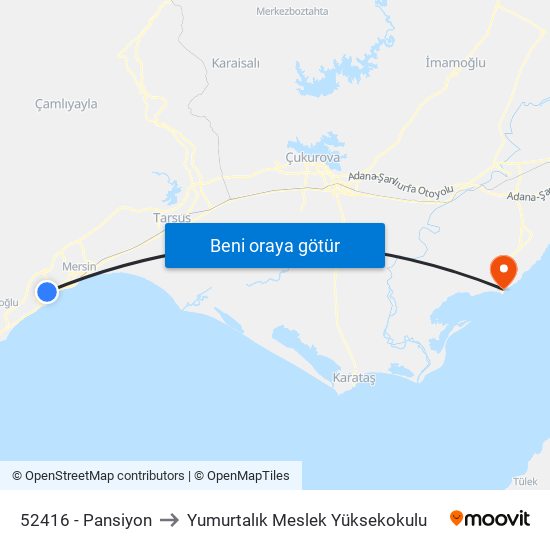 52416 - Pansiyon to Yumurtalık Meslek Yüksekokulu map