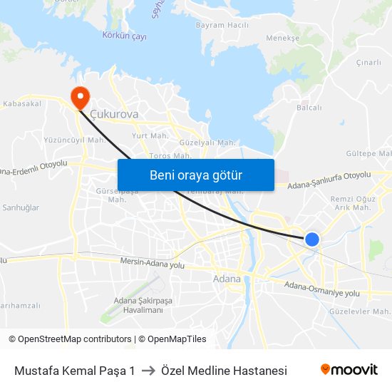 Mustafa Kemal Paşa 1 to Özel Medline Hastanesi map