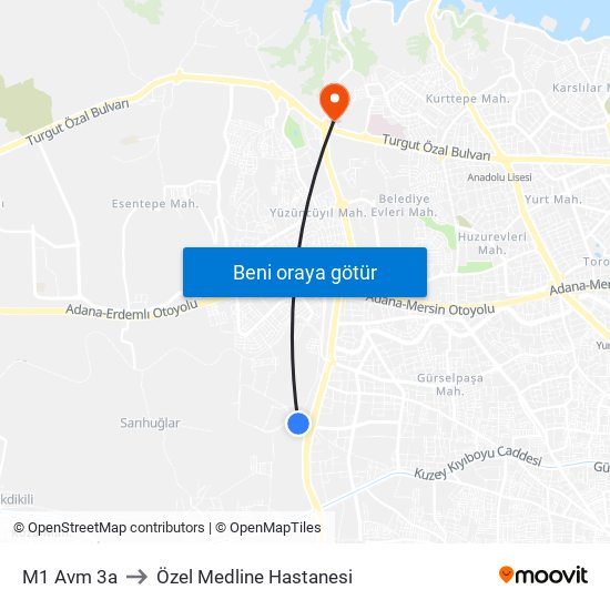 M1 Avm 3a to Özel Medline Hastanesi map