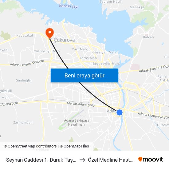 Seyhan Caddesi 1. Durak Taşköprü to Özel Medline Hastanesi map